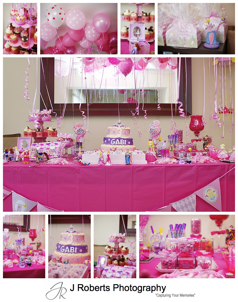 Table and decorations for a girls princess fairy party - sydney party photography